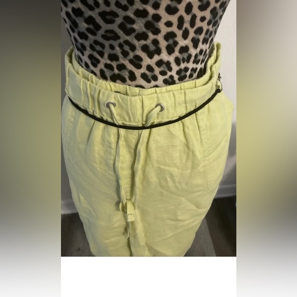 M & S collection pants size 16 Capri 100% LINEN draw string pockets yellow - Picture 2 of 5